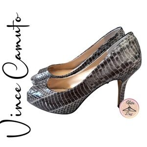 Vince Camuto Kiley Leather Snakeskin Open Toe Heels